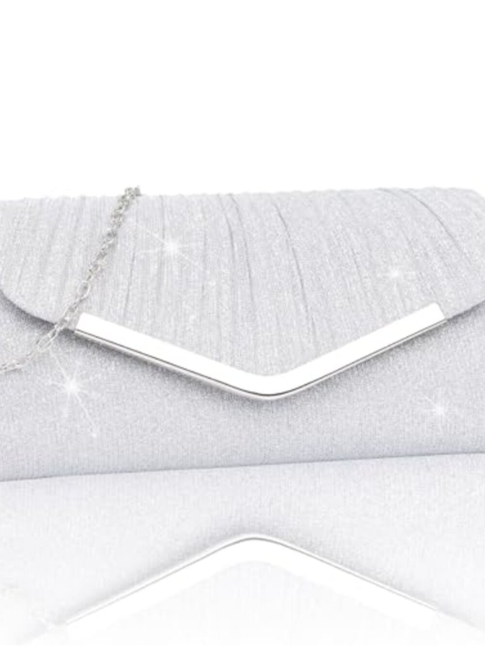 Glitter Pleated Evening Clutch with Chain Detachable Crossbody Formal Purse